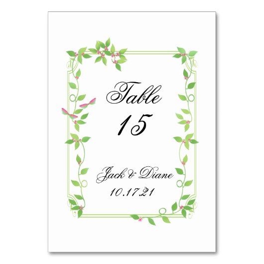 Numéro De Table Bufs roses sur Mariage Ivy vert (Dos)