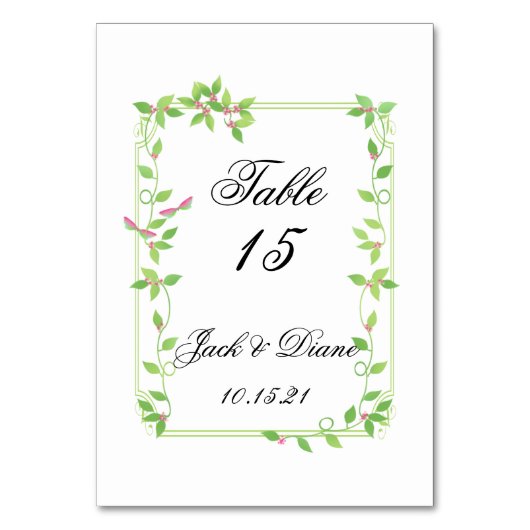 Numéro De Table Bufs roses sur Mariage Ivy vert (Par défaut)