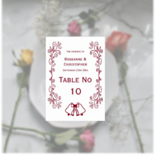 Numéro De Table Burgundy Bells Scrollwork Design Mariage