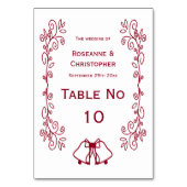 Numéro De Table Burgundy Bells Scrollwork Design Mariage (Dos)