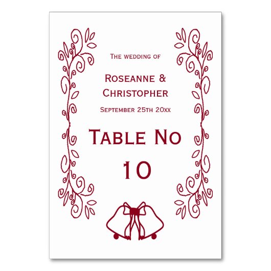 Numéro De Table Burgundy Bells Scrollwork Design Mariage (Par défaut)