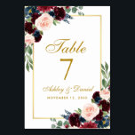 Numéro De Table Burgundy Bleu Aquarelle Floral Mariage Or<br><div class="desc">Carte Mariage Aquarelle Floral Bourgogne Bleu Or</div>