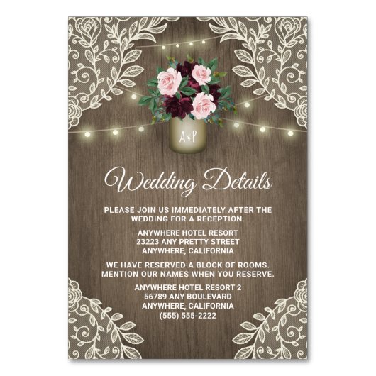 Numéro De Table Burgundy Blush Gold Mason Mariage de bocage Insére (Par défaut)