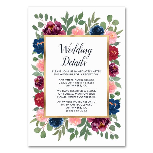 Numéro De Table Burgundy Blush Marine Marsala Mariage Insertion Ca (Par défaut)