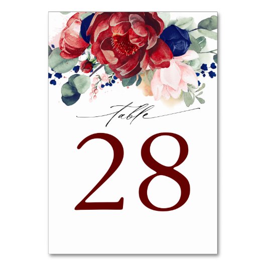 Numéro De Table Burgundy et Marine Mariage bleu Numéro de tableau (Dos)