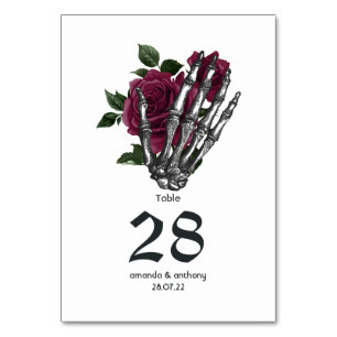 Numéro De Table Burgundy Floral Skeleton Gothic Wedding