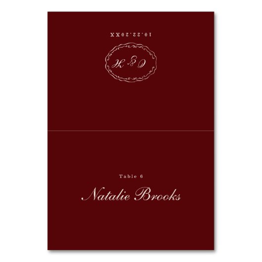 Numéro De Table Burgundy Folded Wedding Place Card (Par défaut)