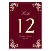 Numéro De Table Burgundy Gold Baroque Wedding (Dos)