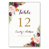 Numéro De Table Burgundy Gold Floral Parties scintillant Tableau N (Dos)