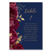 Numéro De Table Burgundy Gold Floral Script Navy Blue Wedding (Par défaut)