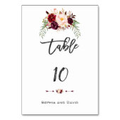 Numéro De Table Burgundy Marsala Floral Écriture manuscrite Numéro (Dos)