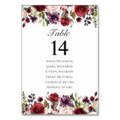 Numéro De Table Burgundy Marsala Floral Mariage Réception Siège (Dos)