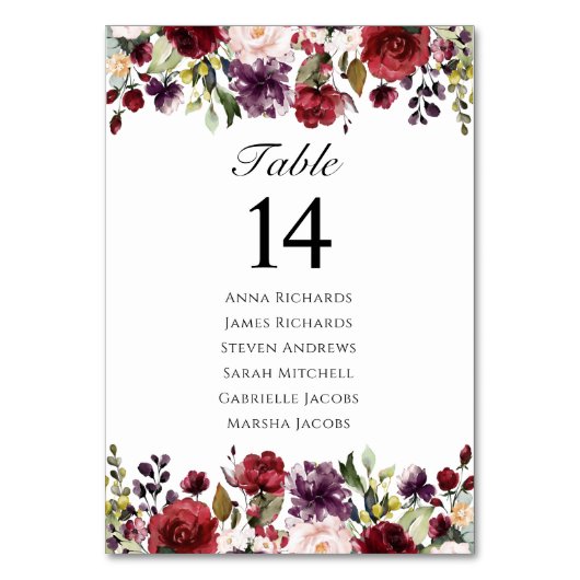 Numéro De Table Burgundy Marsala Floral Mariage Réception Siège (Par défaut)