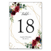 Numéro De Table Burgundy Navy Blue Floral Gold Mariage géométrique (Par défaut)