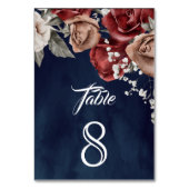 Numéro De Table Burgundy Red Roses Floral Navy Blue Wedding (Par défaut)