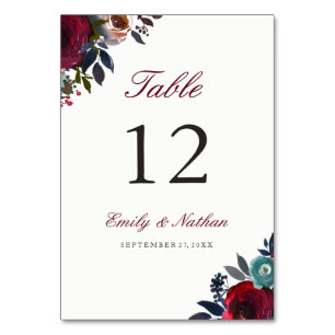 Numéro De Table Burgundy Rouge Aquarelle Florale Numéro de tableau