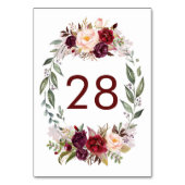 Numéro De Table Burgundy Rouge Floral Mariage Numéro de tableau Ca (Dos)