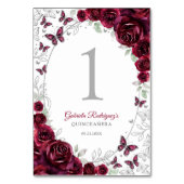 Numéro De Table Burgundy Silver Floral Quinceanera (Dos)
