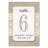 Numéro De Table Burlap Lace Rustique Mariage Numéro de tableau Car (Dos)