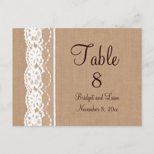 Numéro de table Burlap moyen et dentelle Vintage