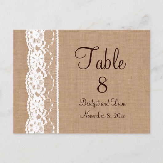 Numéro de table Burlap moyen et dentelle Vintage (Devant)