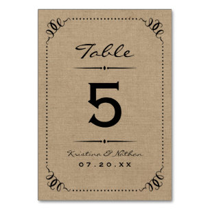 Numéro De Table Burlap Rustic Chic Numéros de tableau