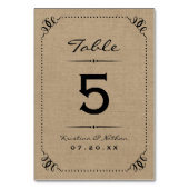 Numéro De Table Burlap Rustic Chic Numéros de tableau (Dos)