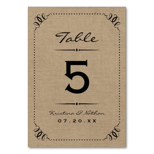 Numéro De Table Burlap Rustic Chic Numéros de tableau (Par défaut)