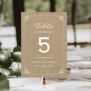 Numéro De Table Burlap Rustic Chic Numéros de tableau