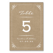 Numéro De Table Burlap Rustic Chic Numéros de tableau (Dos)