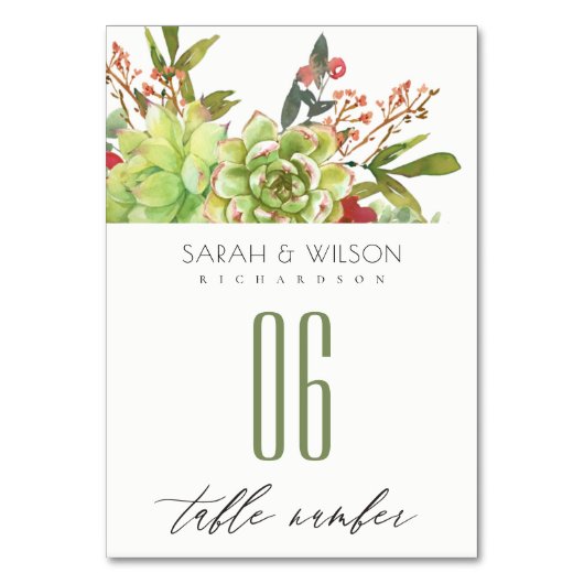 Numéro De Table Cactus Succulent Mariage d'aquarelle rouge florale (Par défaut)