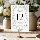 Numéro De Table Cadre de mariage floral orné noir élégant
