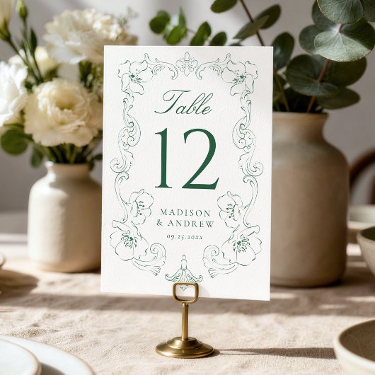 Numéro De Table Cadre de mariage floral orné vert élégant