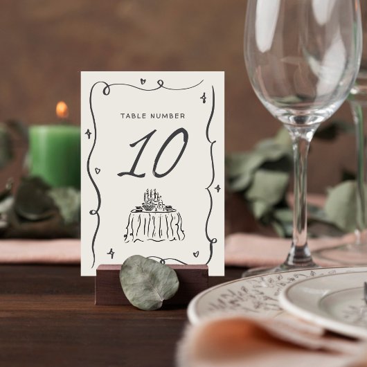 Numéro De Table Cadre de mariage ondulé fantaisiste dessiné à la m