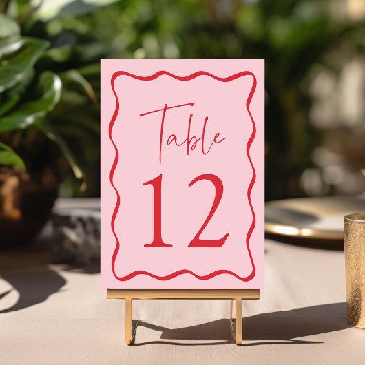 Numéro De Table Cadre de mariage ondulé rose et rouge moderne