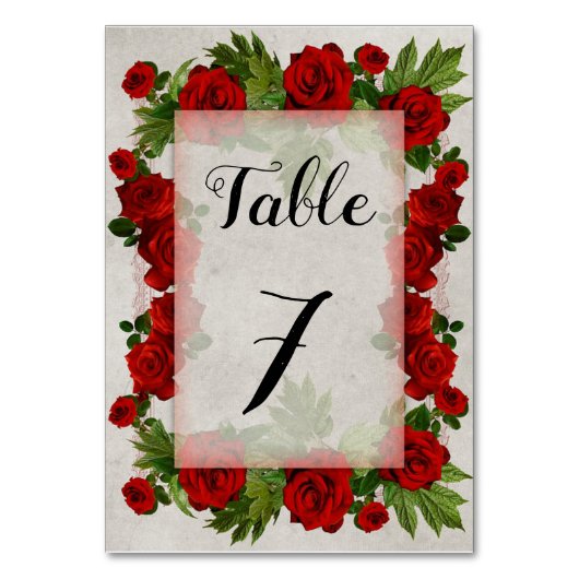 Numéro De Table Cadre de Roses Rouges Romantiques modifiable (Dos)