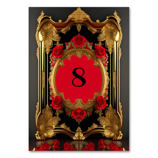 Numéro De Table Cadre doré aux roses rouges, style gothique (Dos)
