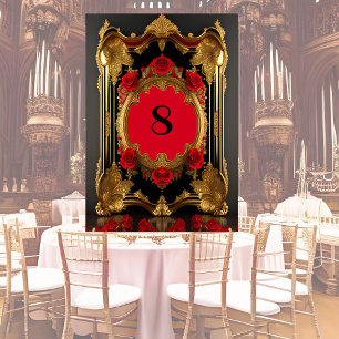Numéro De Table Cadre doré aux roses rouges, style gothique