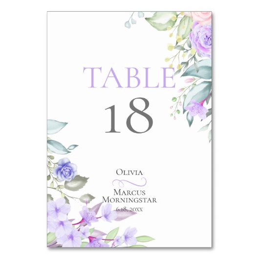 NUMÉRO DE TABLE | Cadre floral lilas (Dos)