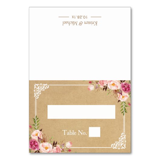 Numéro De Table Cadre Floral Rustique Kraft Mariage Place assise (Par défaut)