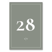 Numéro De Table Cadre | Mariage Élégant Vert Blanc Monogramme (Dos)