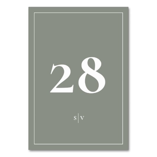 Numéro De Table Cadre | Mariage Élégant Vert Blanc Monogramme (Par défaut)