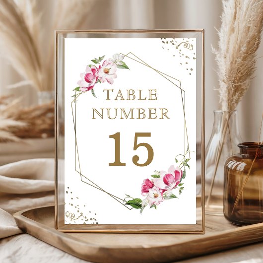 Numéro De Table Cadre rose Floral géométrique Or