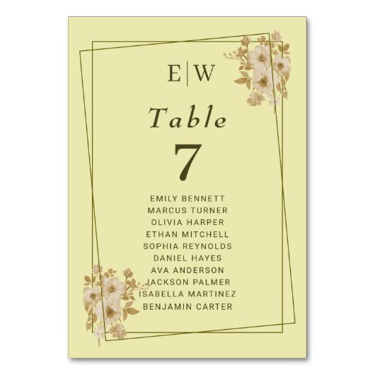 Numéro De Table Cadre rose - Mariage jaune céleste Monogramme (Par défaut)