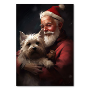 Numéro De Table Cairn Terrier Avec Noël Festif Du Père Noël