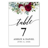 Numéro De Table Calligraphie Aquarelle Bourgogne Floral Mariage (Par défaut)