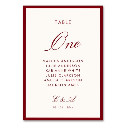 Numéro De Table Calligraphie classique Vieux argent rouge profond (Par défaut)