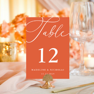 Numéro De Table Calligraphie Coucher de soleil orange Vérone Maria