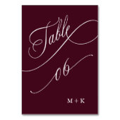 Numéro De Table Calligraphie de luxe Bourgogne Mariage numéro 6, (Par défaut)