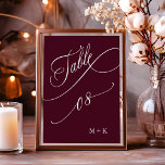 Numéro De Table Calligraphie de luxe Bourgogne Mariage numéro 8,<br><div class="desc">Tableau 8. Veuillez vérifier tous les numéros disponibles. | Luxe et élégante calligraphie tourbillonnant numéro de table mariage avec vos initiales. Pour une personnalisation plus avancée de cette conception,  cliquez sur le BOUTON OUTIL DESIGN BLEU ci-dessus !</div>